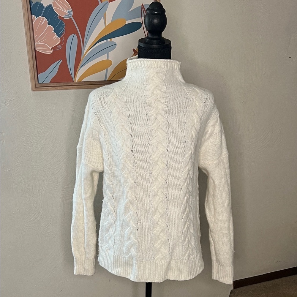 Madewell Grenville Cableknit Mockneck Sweater in antique cream Size M